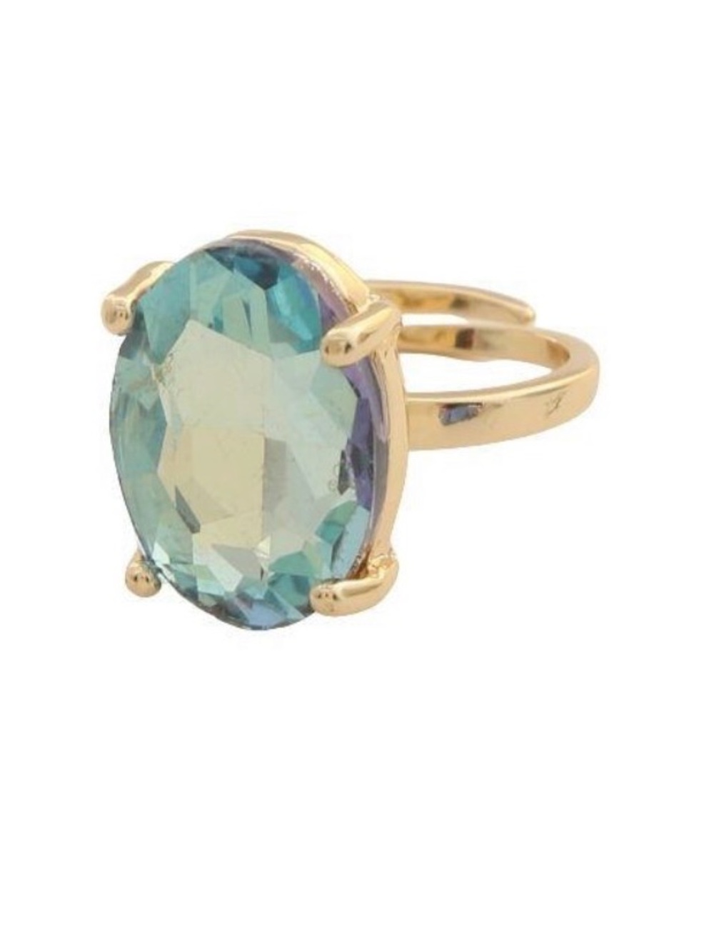 Gold-Plated Ring with Blue-Green Oval Crystal